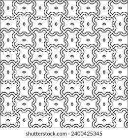 Figuren aus Linien.Schwarzes Muster auf weißem Bildschirmhintergrund für Webseiten, Texturen, Karte, Poster, Stoff, Textilien. Abstrakter Hintergrund.Wiederholtes Hintergrundbild.Weiße Textur. Linien formen Formen.