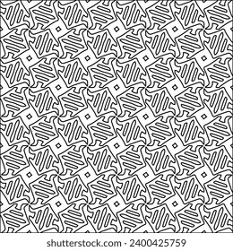Figuren aus Linien.Schwarzes Muster auf weißem Bildschirmhintergrund für Webseiten, Texturen, Karte, Poster, Stoff, Textilien. Abstrakter Hintergrund.Wiederholtes Hintergrundbild.Weiße Textur. Linien formen Formen.