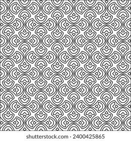Figuren aus Linien.Schwarzes Muster auf weißem Bildschirmhintergrund für Webseiten, Texturen, Karte, Poster, Stoff, Textilien. Abstrakter Hintergrund.Wiederholtes Hintergrundbild.Weiße Textur. Linien formen Formen.