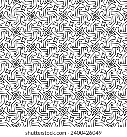 Figuren aus Linien.Schwarzes Muster auf weißem Bildschirmhintergrund für Webseiten, Texturen, Karte, Poster, Stoff, Textilien. Abstrakter Hintergrund.Wiederholtes Hintergrundbild.Weiße Textur. Linien formen Formen.