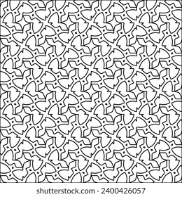 Figuren aus Linien.Schwarzes Muster auf weißem Bildschirmhintergrund für Webseiten, Texturen, Karte, Poster, Stoff, Textilien. Abstrakter Hintergrund.Wiederholtes Hintergrundbild.Weiße Textur. Linien formen Formen.