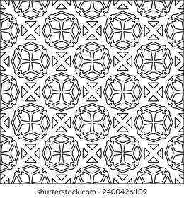 Figuren aus Linien.Schwarzes Muster auf weißem Bildschirmhintergrund für Webseiten, Texturen, Karte, Poster, Stoff, Textilien. Abstrakter Hintergrund.Wiederholtes Hintergrundbild.Weiße Textur. Linien formen Formen.