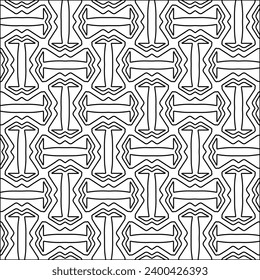 Figuren aus Linien.Schwarzes Muster auf weißem Bildschirmhintergrund für Webseiten, Texturen, Karte, Poster, Stoff, Textilien. Abstrakter Hintergrund.Wiederholtes Hintergrundbild.Weiße Textur. Linien formen Formen.