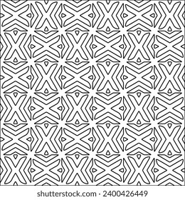 Figuren aus Linien.Schwarzes Muster auf weißem Bildschirmhintergrund für Webseiten, Texturen, Karte, Poster, Stoff, Textilien. Abstrakter Hintergrund.Wiederholtes Hintergrundbild.Weiße Textur. Linien formen Formen.