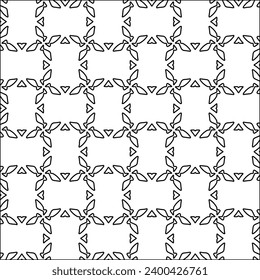 Figuren aus Linien.Schwarzes Muster auf weißem Bildschirmhintergrund für Webseiten, Texturen, Karte, Poster, Stoff, Textilien. Abstrakter Hintergrund.Wiederholtes Hintergrundbild.Weiße Textur. Linien formen Formen.
