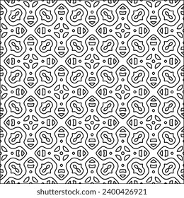 Figuren aus Linien.Schwarzes Muster auf weißem Bildschirmhintergrund für Webseiten, Texturen, Karte, Poster, Stoff, Textilien. Abstrakter Hintergrund.Wiederholtes Hintergrundbild.Weiße Textur. Linien formen Formen.