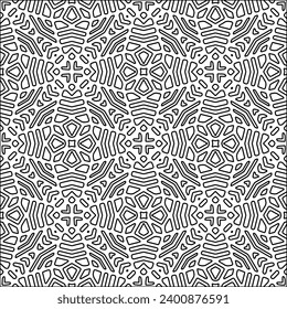 Figures from lines.Black pattern on white wallpaper for web page, textures, card, poster, fabric, textile. Abstract background.Repeating background image.White texture. Lines form shapes.