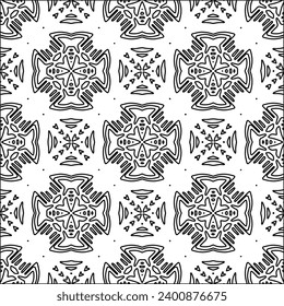 Figures from lines.Black pattern on white wallpaper for web page, textures, card, poster, fabric, textile. Abstract background.Repeating background image.White texture. Lines form shapes.