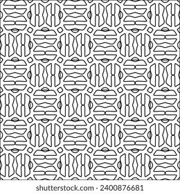Figuren aus Linien.Schwarzes Muster auf weißem Bildschirmhintergrund für Webseiten, Texturen, Karte, Poster, Stoff, Textilien. Abstrakter Hintergrund.Wiederholtes Hintergrundbild.Weiße Textur. Linien formen Formen.