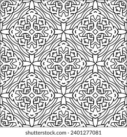 Figuren aus Linien.Schwarzes Muster auf weißem Bildschirmhintergrund für Webseiten, Texturen, Karte, Poster, Stoff, Textilien. Abstrakter Hintergrund.Wiederholtes Hintergrundbild.Weiße Textur. Linien formen Formen.