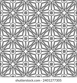 Figuren aus Linien.Schwarzes Muster auf weißem Bildschirmhintergrund für Webseiten, Texturen, Karte, Poster, Stoff, Textilien. Abstrakter Hintergrund.Wiederholtes Hintergrundbild.Weiße Textur. Linien formen Formen.