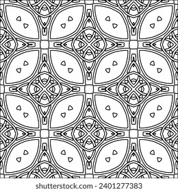 Figuren aus Linien.Schwarzes Muster auf weißem Bildschirmhintergrund für Webseiten, Texturen, Karte, Poster, Stoff, Textilien. Abstrakter Hintergrund.Wiederholtes Hintergrundbild.Weiße Textur. Linien formen Formen.