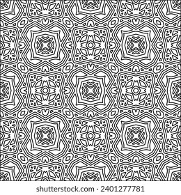 Figures from lines.Black pattern on white wallpaper for web page, textures, card, poster, fabric, textile. Abstract background.Repeating background image.White texture. Lines form shapes.