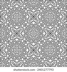 Figures from lines.Black pattern on white wallpaper for web page, textures, card, poster, fabric, textile. Abstract background.Repeating background image.White texture. Lines form shapes.