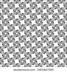 Figures from lines.Black pattern on white wallpaper for web page, textures, card, poster, fabric, textile packaging or napkins. Abstract wallpaper. Repeating background image. White texture