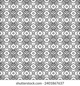 Figures from lines.Black pattern on white wallpaper for web page, textures, card, poster, fabric, textile packaging or napkins. Abstract wallpaper. Repeating background image. White texture
