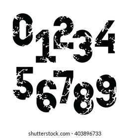 Figures. Numbers. Font with spots. Black and white drawing.