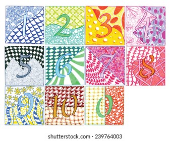 Figures one to ten in hand-painted art design
