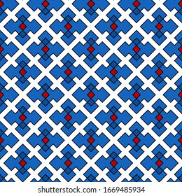 Figures ornament. Geometric image. Seamless pattern. Tribal backdrop. Simple shapes wallpaper. Folk background. Ethnic motif. Digital paper, textile print, abstract. Vector art.