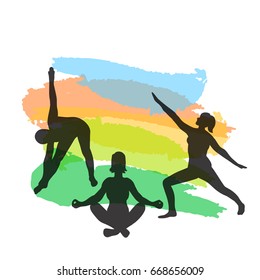 Figures of people who are engaged in yoga vector illustration