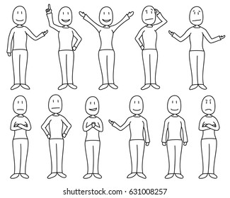 Figures in poses showing various moods and emotions in hand drawn style, female set
