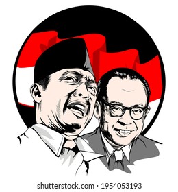 Figures Of The Proclamation Of Indonesian Independence, Soekarno And Hatta. Background Image For The Independence Day Of The Republic Of Indonesia