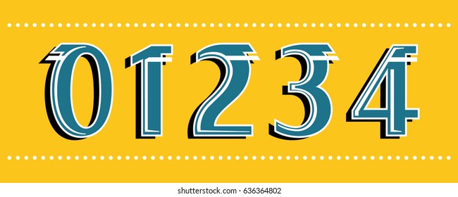 The figures set of 012345. stylized.Futuristic design calligraphy font. Blue and white on a yellow background, board. Abstract lines. 3D illustration. mathematical symbols, typography figures