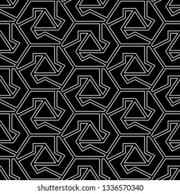 Figures, triangles ornament. Geometrical backdrop. Simple shapes wallpaper. Geometric background. Polygonal motif. Digital paper, textile print, abstract. Seamless pattern. Vector.