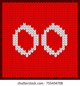 Figures two zeros as knitted pattern. Texture of jacquard sweater in Scandinavian style, white numerals. Decoration for postcard, greetings, seasonal sale, discount in winter, Christmas and New Year.