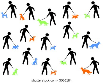 figures walking assorted colourful dogs