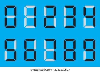 figures watch on blue background. Graphic display alphabet. Alarm clock icon. Vector illustration. stock image. EPS 10.