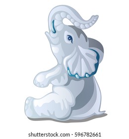 Figurine of an elephant made of white porcelain isolated on a white background. Cartoon vector close-up illustration.