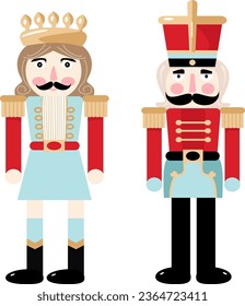 Figurine of a male Nutcracker in a cartoon style in blue and red colors.