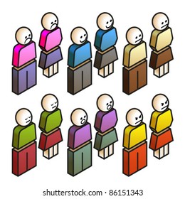 Figurines with six different expressions and clothing colors.