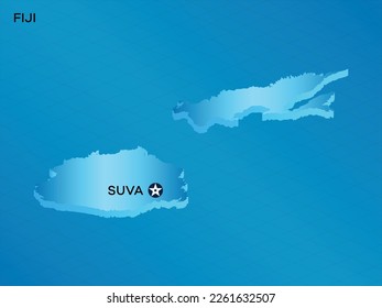 Fiji 3D Isometric map with Capital Mark Suva Vector Illustration Design