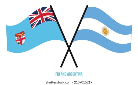 Fiji and Argentina Flags Crossed And Waving Flat Style. Official Proportion. Correct Colors.