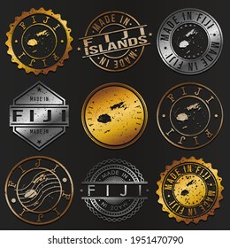 Fiji Business Metal Stamps. Gold Made In Product Seal. National Logo Icon. Symbol Design Insignia Country.