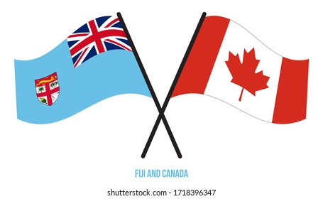 Fiji and Canada Flags Crossed And Waving Flat Style. Official Proportion. Correct Colors.