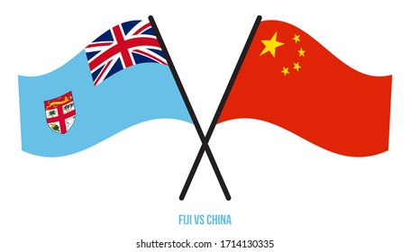 Fiji and China Flags Crossed And Waving Flat Style. Official Proportion. Correct Colors.