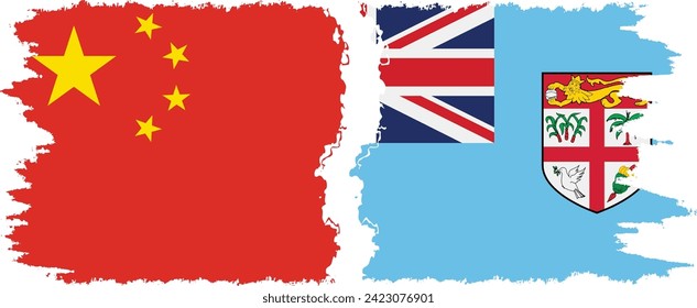 Fiji and China grunge flags connection, vector