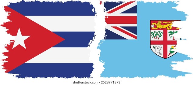 Fiji and  Cuba grunge flags connection, vector