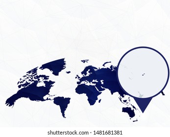 Fiji detailed map highlighted on blue rounded World Map. Map of Fiji in circle.