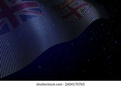 Fiji digital flag made of dots, waving over a starry dark background