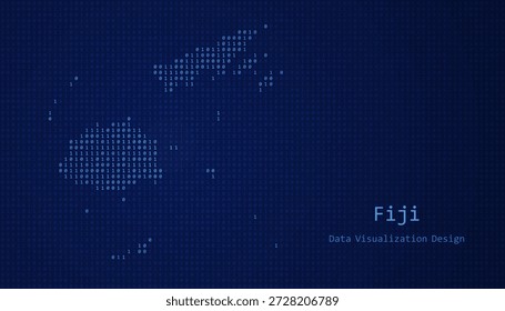 Mapa Digital de Fiji formado com uns e zeros para design de visualização de dados