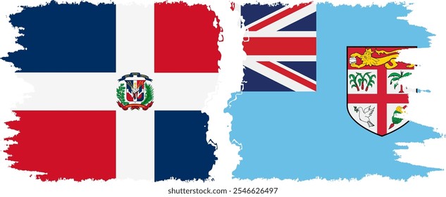 Fiji and Dominican Republic grunge flags connection, vector