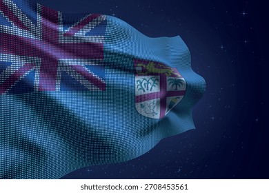 Bandera punteada estilo led de Fiji ondeando contra el cielo nocturno con efecto futurista