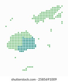 Fiji dotted map. Digital style map of the country on a white background. Fiji shape with square dots. Colored dots style. Large size squares. Artistic vector illustration.