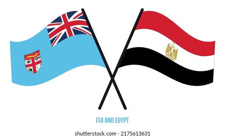Fiji and Egypt Flags Crossed And Waving Flat Style. Official Proportion. Correct Colors.