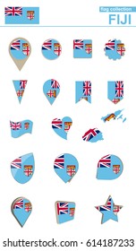 Fiji Flag Collection. Big set for design. Vector Illustration.