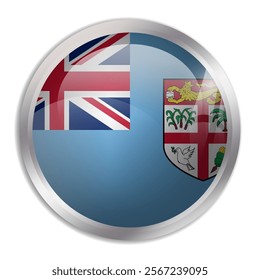 Fiji flag - glossy circle button displays a colorful flag representing a country cultural identity and heritage. The essence of national pride and unity.